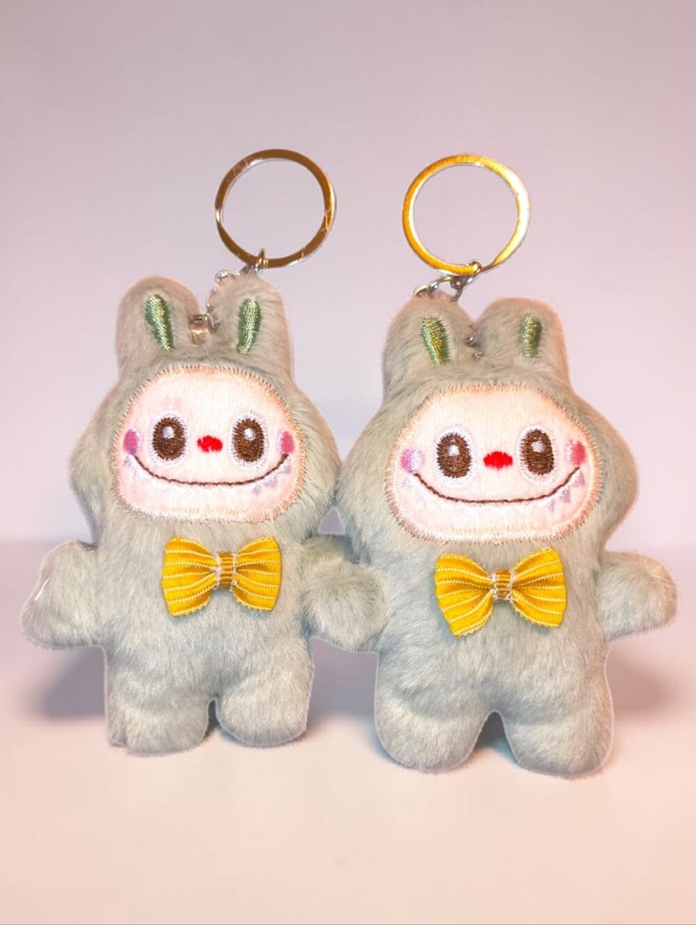 ❌Cute Plush Bunny Keychain Pair in Light Sage with Yellow Bow